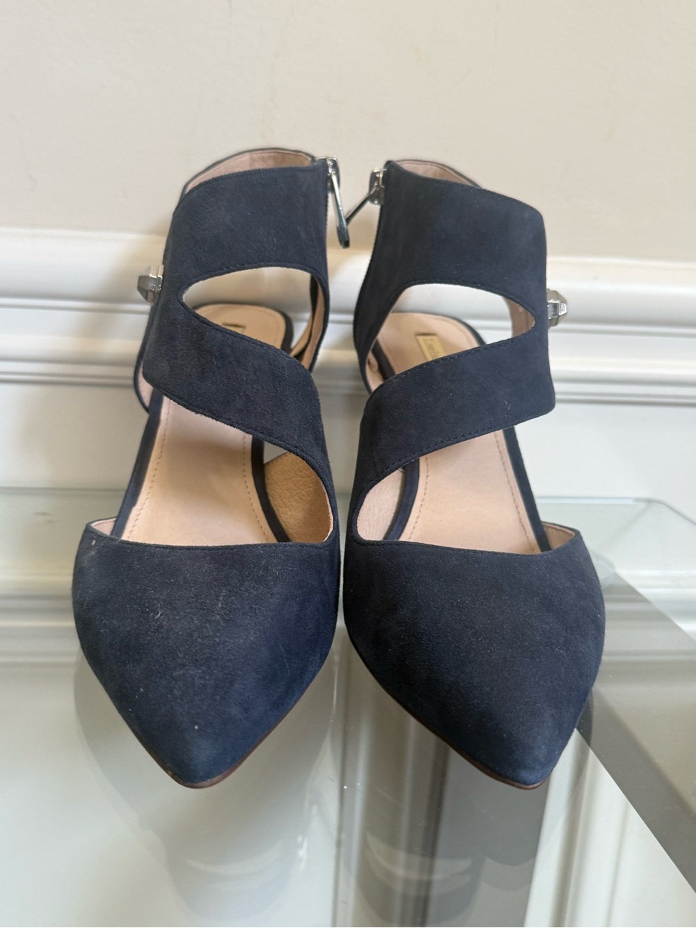 Louise et Cie Navy Suede Pointed-Toe Strappy Heels